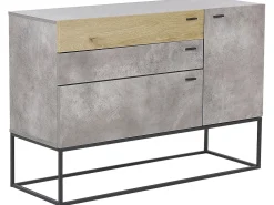 Aparador Com 3 Gavetas E 1 Porta Em Efeito De Concreto E Cor De Madeira Clara Arietta