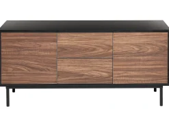 Aparador Com 2 Gavetas E 2 Portas Em Madeira Escura E Preto Okland