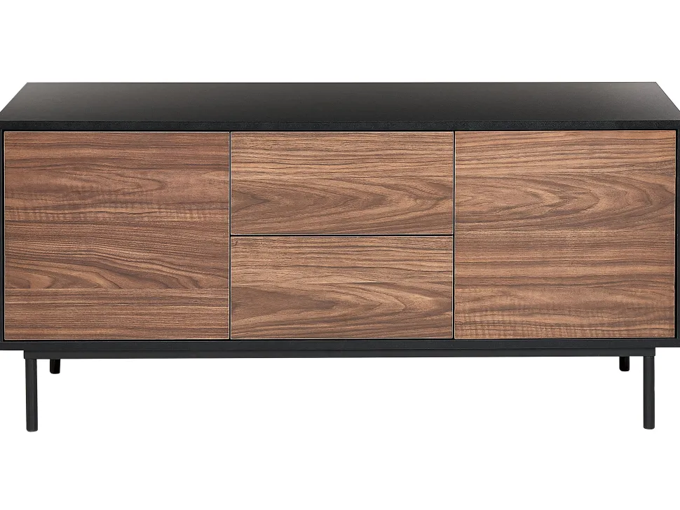 Aparador Com 2 Gavetas E 2 Portas Em Madeira Escura E Preto Okland