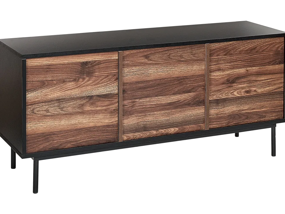 Aparador Com 2 Gavetas E 2 Portas Em Madeira Escura E Preto Okland