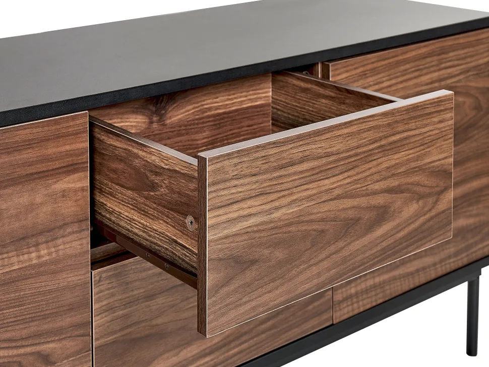 Aparador Com 2 Gavetas E 2 Portas Em Madeira Escura E Preto Okland