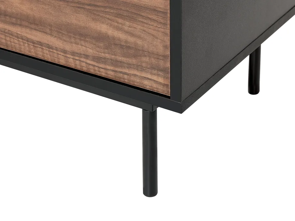 Aparador Com 2 Gavetas E 2 Portas Em Madeira Escura E Preto Okland