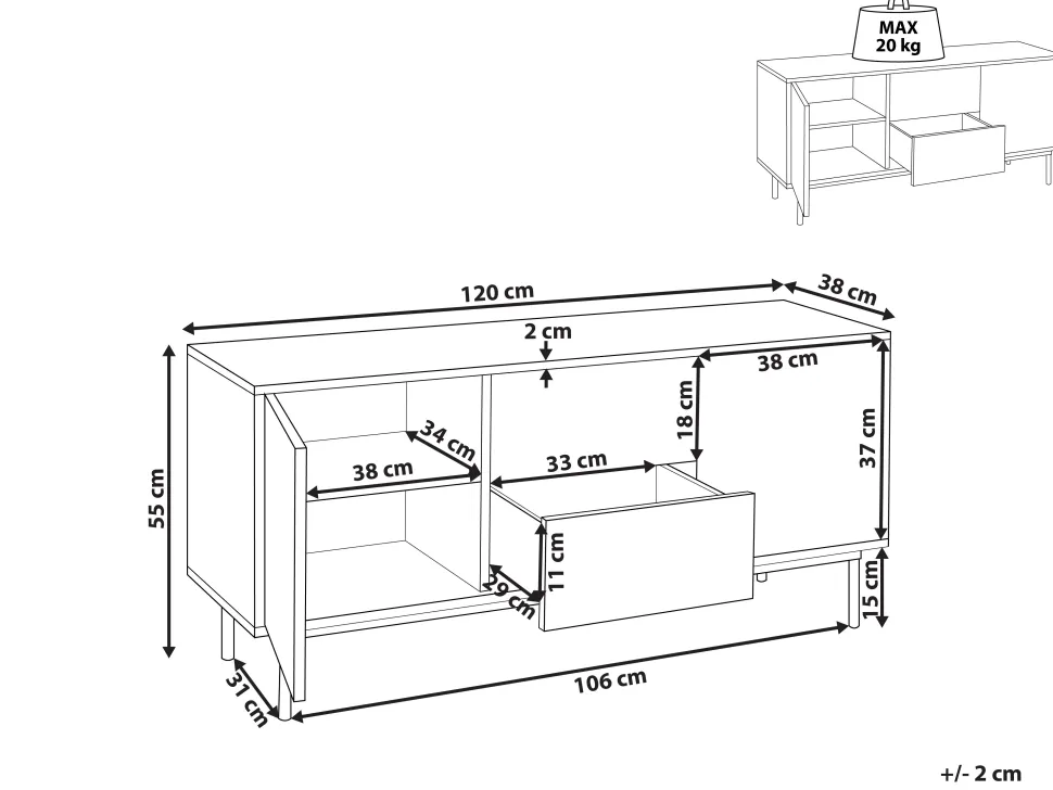 Aparador Com 2 Gavetas E 2 Portas Em Madeira Escura E Preto Okland