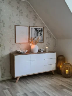 Aparador Com 3 Gavetas E 2 Porta Branco E Cor De Madeira Clara Forester