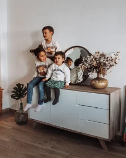 Aparador Com 3 Gavetas E 2 Porta Branco E Cor De Madeira Clara Forester