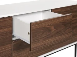 Aparador Com 2 Gavetas E 2 Portas Em Madeira Escura E Branco Okland