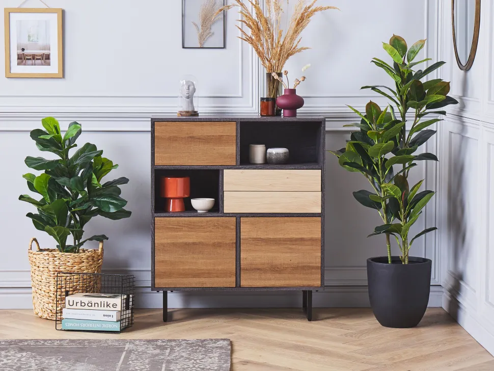 Aparador Com 2 Gavetas E 3 Portas Cor De Madeira Escura Maine