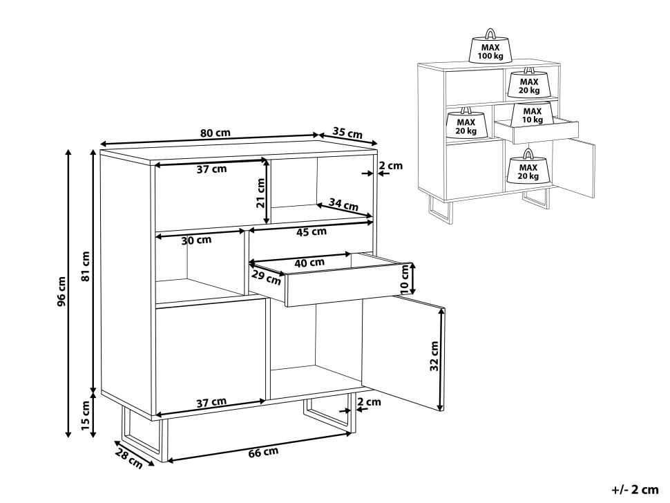 Aparador Com 2 Gavetas E 3 Portas Cor De Madeira Escura Maine