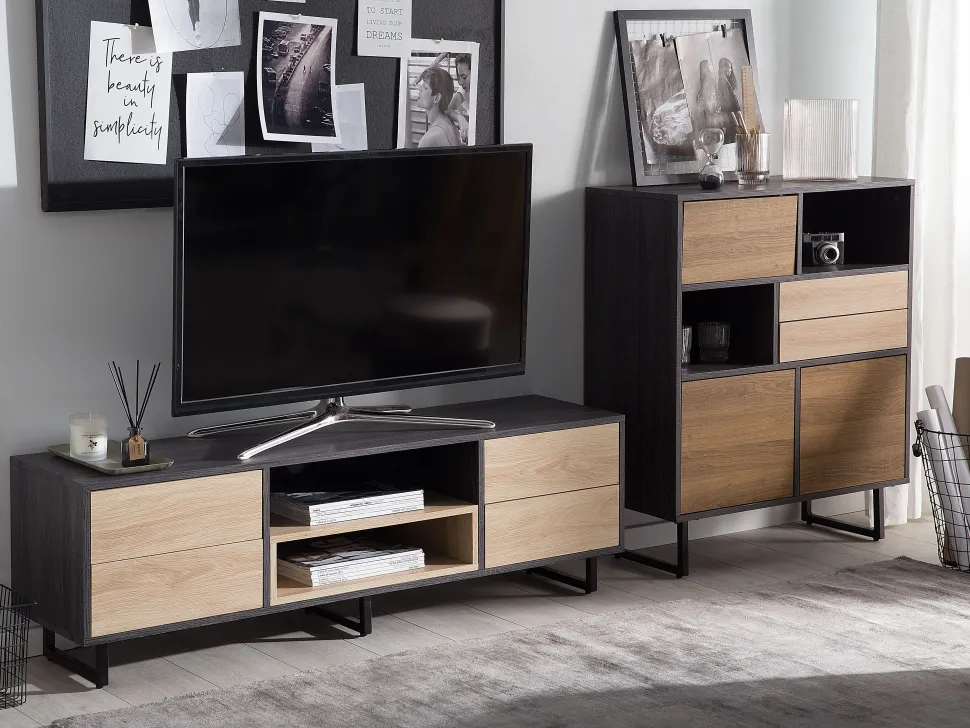 Aparador Com 2 Gavetas E 3 Portas Cor De Madeira Escura Maine