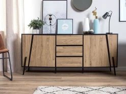 Aparador Com 3 Gavetas E 2 Portas Cor De Madeira Escura Blackpool