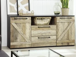 Aparador Com 2 Gavetas E 2 Portas Castanho Claro E Preto Salter