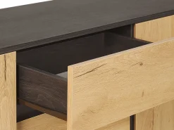 Aparador Com 3 Gavetas E 2 Portas Cor De Madeira Clara E Preto Elda