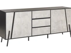 Aparador Com 3 Gavetas E 2 Portas Em Efeito De Concreto E Preto Blackpool