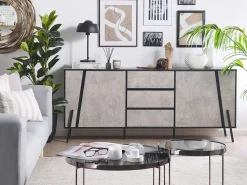 Aparador Com 3 Gavetas E 2 Portas Em Efeito De Concreto E Preto Blackpool