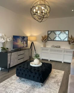 Aparador Com 3 Gavetas E 2 Portas Em Efeito De Concreto E Preto Blackpool