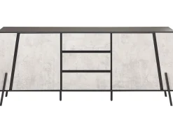 Aparador Com 3 Gavetas E 2 Portas Em Efeito De Concreto E Preto Blackpool