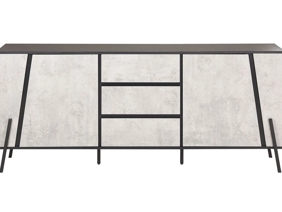 Aparador Com 3 Gavetas E 2 Portas Em Efeito De Concreto E Preto Blackpool