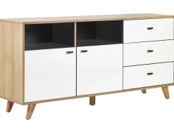 Aparador Com 3 Gavetas E 2 Portas Cor De Madeira Clara E Branco Ilion