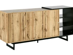 Aparador Com 3 Gavetas E 2 Portas Cor De Madeira Clara E Preto Fiora