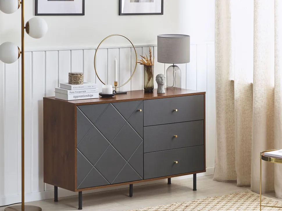 Aparador Com 3 Gavetas E 1 Porta Em Madeira Clara E Cinzento Palmer