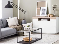 Aparador Com 2 Gavetas E 1 Porta Branco E Cor De Madeira Clara Marlin