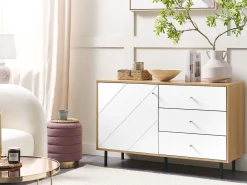 Aparador Com 3 Gavetas E 1 Porta Em Madeira Clara E Branco Palmer