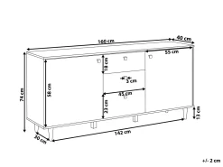 Aparador Com 3 Gavetas E 2 Portas Preto E Cor De Madeira Escura Kuro