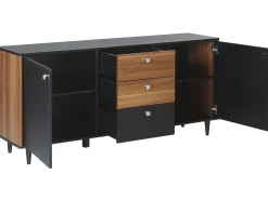 Aparador Com 3 Gavetas E 2 Portas Preto E Cor De Madeira Escura Kuro