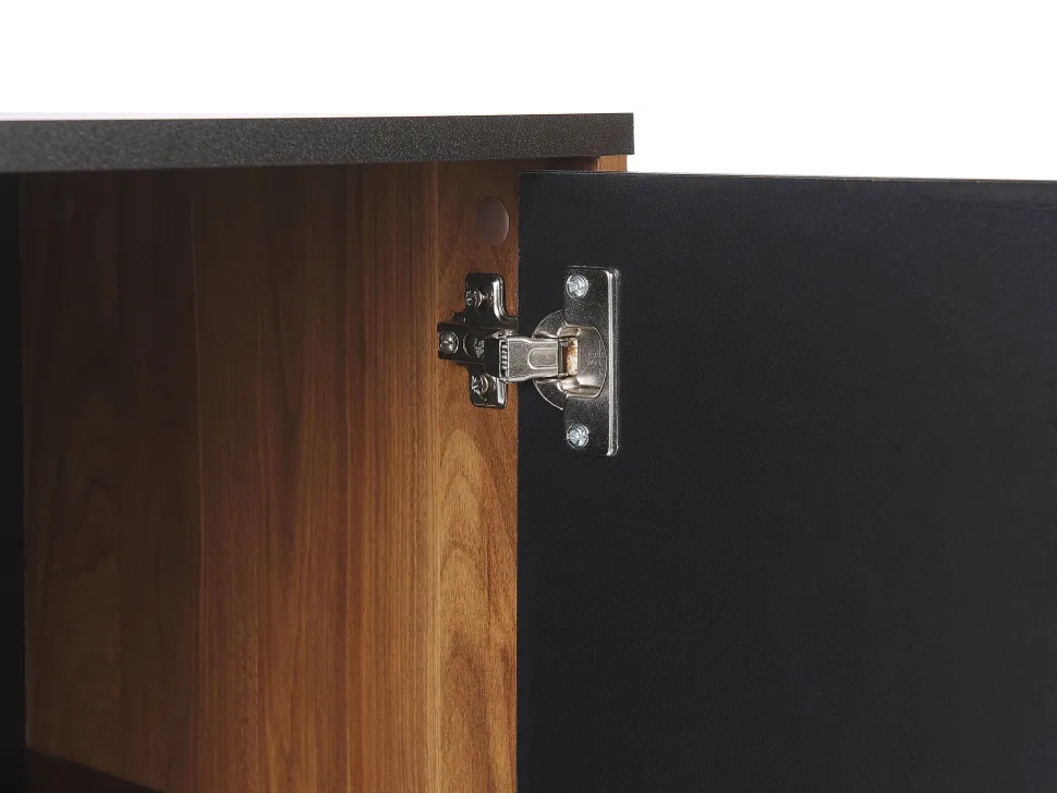 Aparador Com 3 Gavetas E 2 Portas Preto E Cor De Madeira Escura Kuro