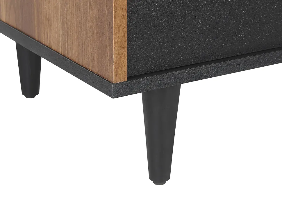 Aparador Com 3 Gavetas E 2 Portas Preto E Cor De Madeira Escura Kuro