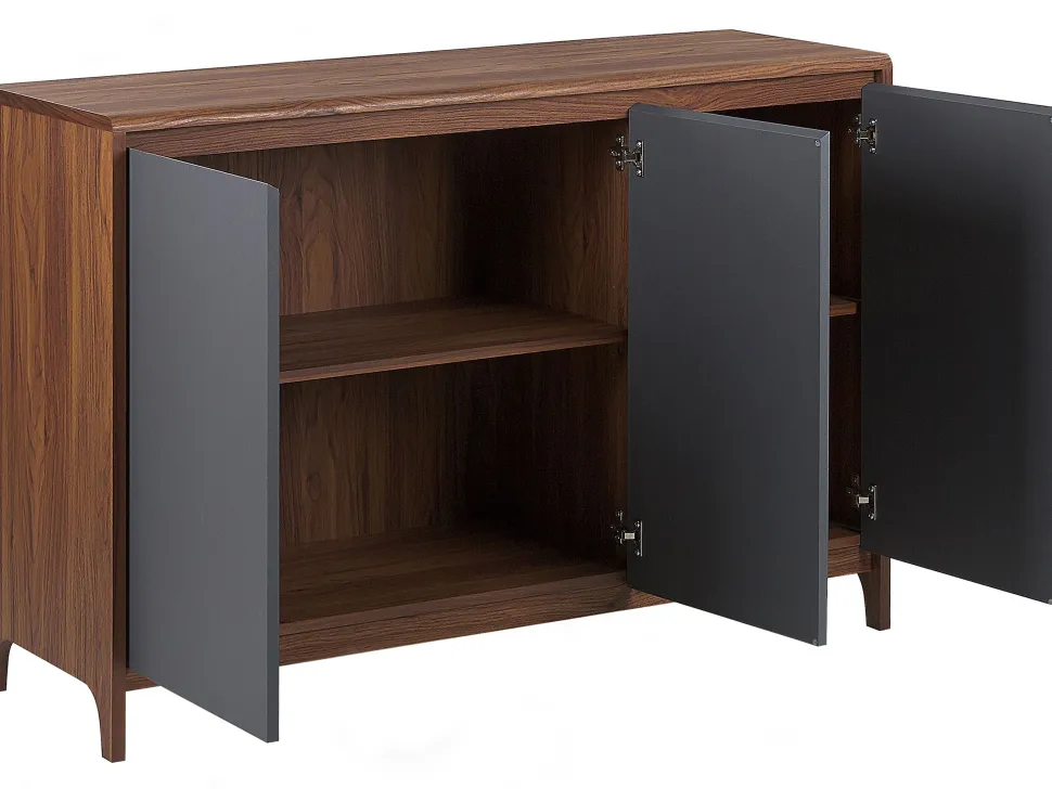 Aparador Com 3 Portas Cor De Madeira Escura Com Cinzento Medfort