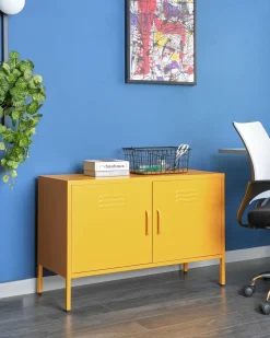 Aparador Com 2 Portas De Metal Amarelo Uria