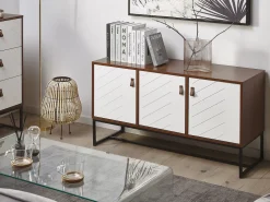 Aparador Com 3 Portas Em Madeira Escura E Branco Nueva