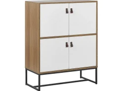 Aparador Com 4 Portas Em Madeira Clara E Branco Nueva