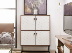 Aparador Com 4 Portas Em Madeira Escura E Branco Nueva