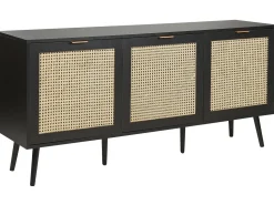 Aparador Com 3 Portas Em Rattan Preto Opoco
