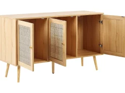 Aparador Com 3 Portas Em Rattan Castanho Claro Perote