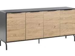 Aparador Com 4 Portas Preto E Cor De Madeira Clara Arkley