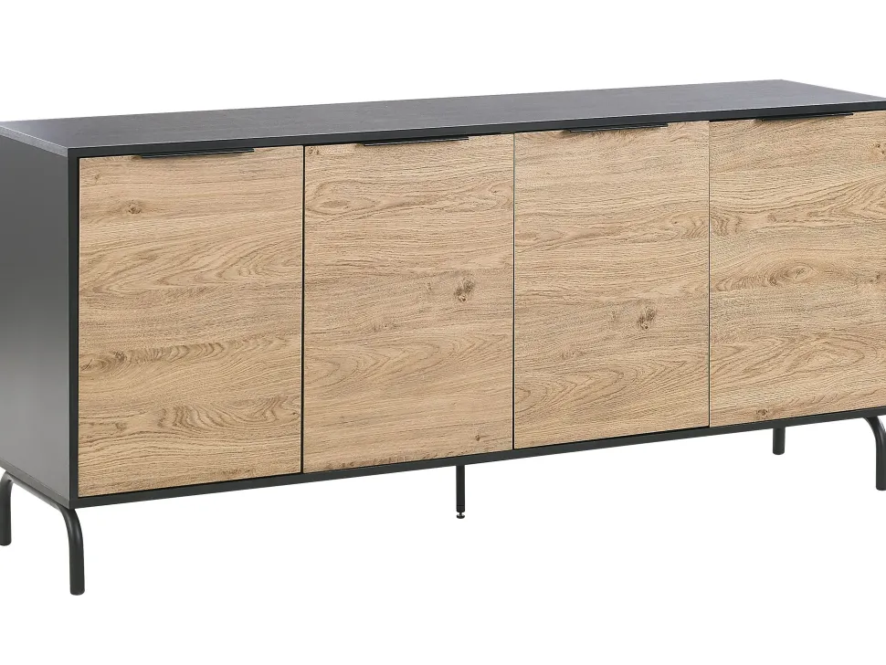 Aparador Com 4 Portas Preto E Cor De Madeira Clara Arkley