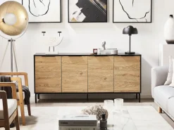 Aparador Com 4 Portas Preto E Cor De Madeira Clara Arkley