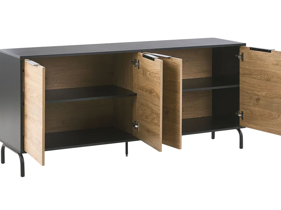 Aparador Com 4 Portas Preto E Cor De Madeira Clara Arkley