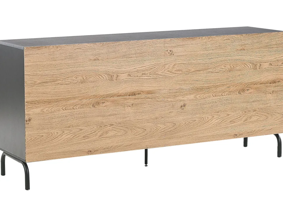 Aparador Com 4 Portas Preto E Cor De Madeira Clara Arkley