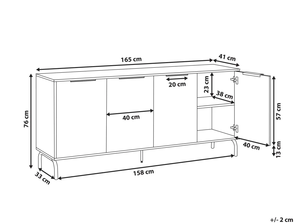 Aparador Com 4 Portas Preto E Cor De Madeira Clara Arkley
