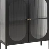 Aparador Metalico Preto Com 2 Portas E Vidro Canelado Sarre