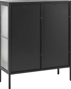 Aparador Metalico Preto Com 2 Portas E Vidro Canelado Sarre