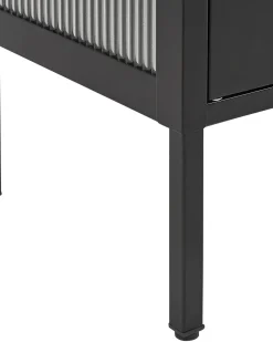 Aparador Metalico Preto Com 2 Portas E Vidro Canelado Sarre