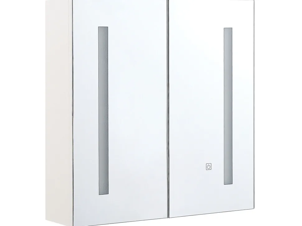 Armario De Casa De Banho Com Espelho E Led 60 X 60 Cm Branco Chabunco