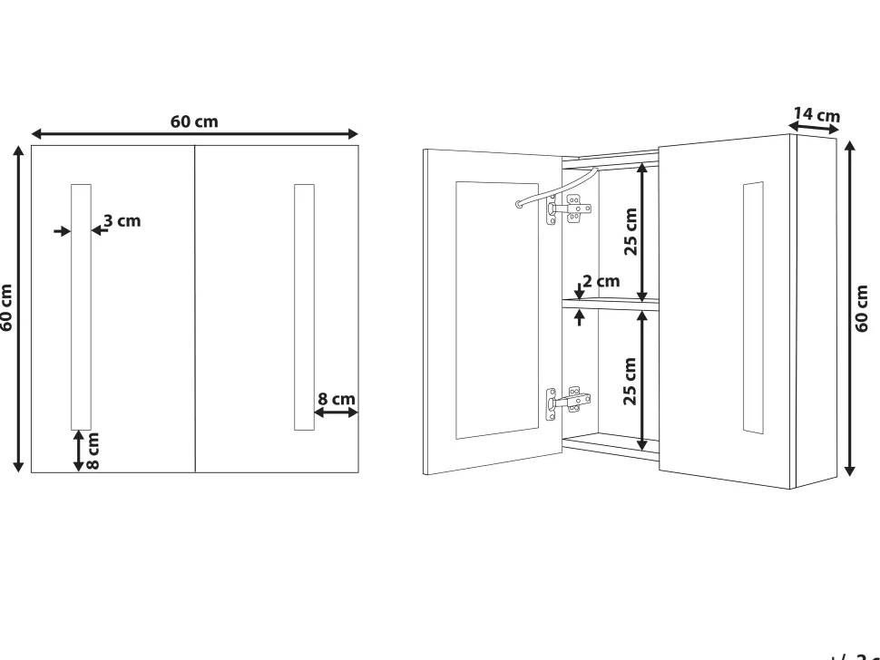 Armario De Casa De Banho Com Espelho E Led 60 X 60 Cm Branco Chabunco
