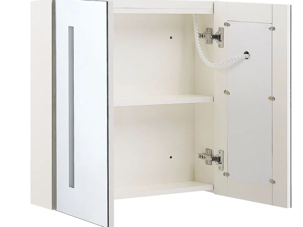 Armario De Casa De Banho Com Espelho E Led 60 X 60 Cm Branco Chabunco