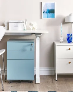 Armario De Metal Azul Claro Com 3 Gavetas Cami